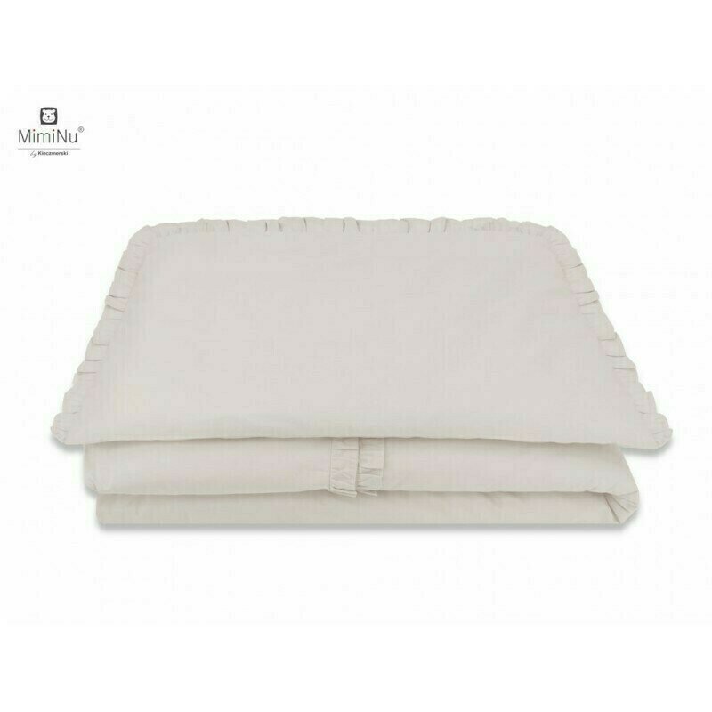 MimiNu Set lenjerie patut cu 6 piese cu volanase pilota si perna cu doua aparatori laterale bumbac 120x60 cm Colectia Royal Beige