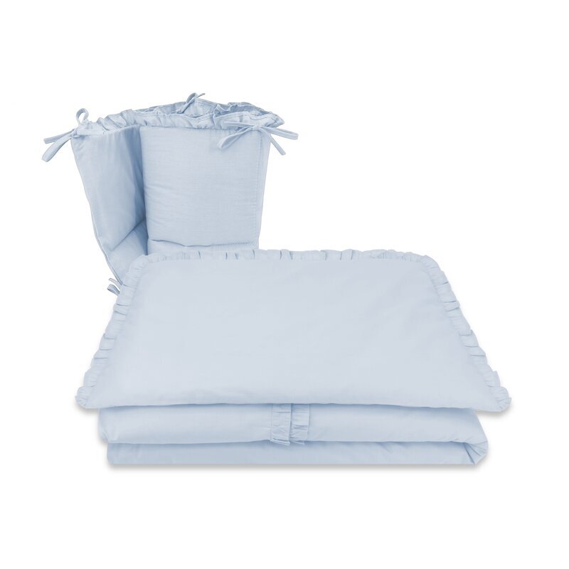 MimiNu Set lenjerie patut cu 6 piese cu volanase pilota si perna cu doua aparatori laterale bumbac 120x60 cm Colectia Royal Blue