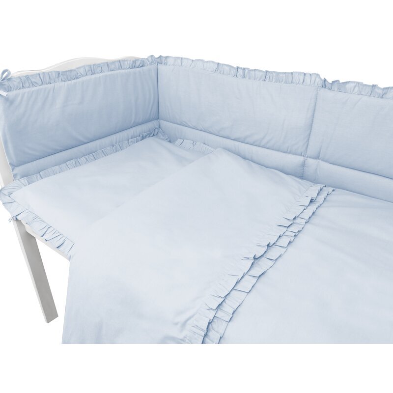 MimiNu Set lenjerie patut cu 6 piese cu volanase pilota si perna cu doua aparatori laterale bumbac 120x60 cm Colectia Royal Blue