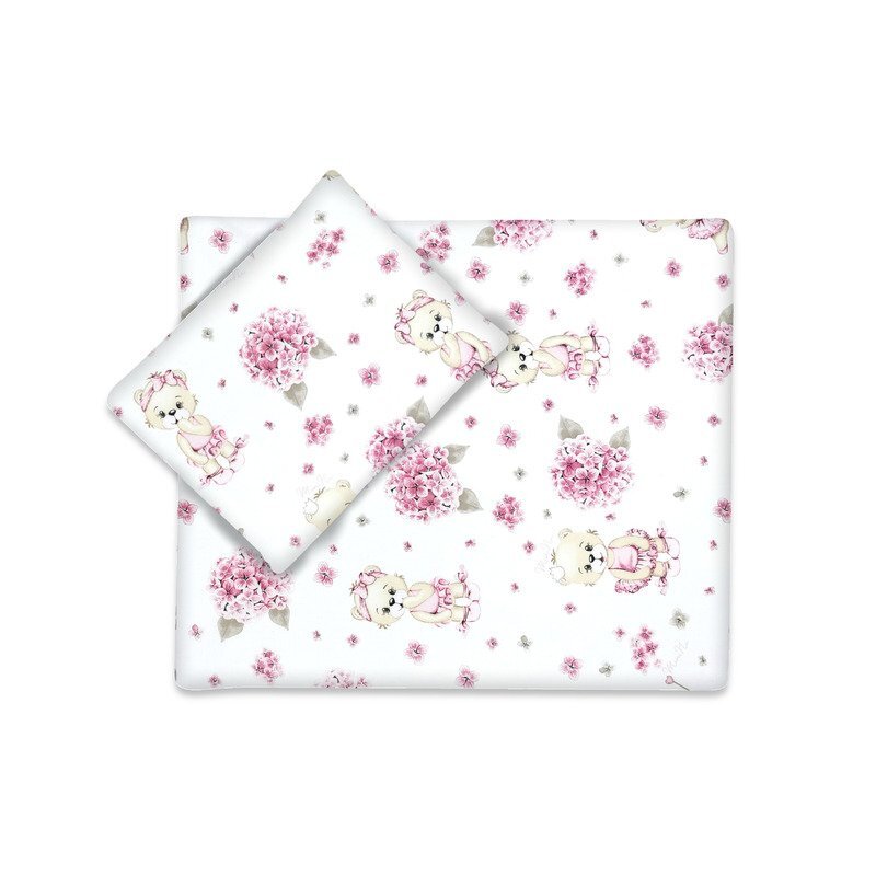 MimiNu Set lenjerie pentru carucior cu pernuta si paturica din bumbac Pink Ballerina