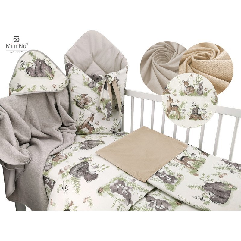 MimiNu Set pentru bebelusi 6+1 piese 120x60 cm Calm Forest Natural