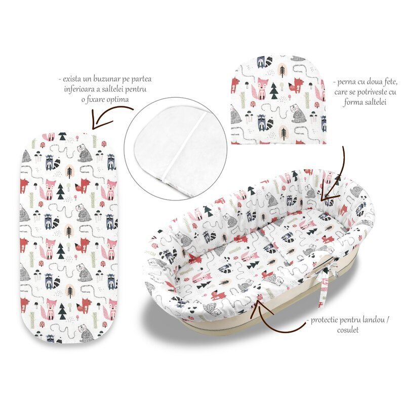 MimiNu Set pentru landou sau cosulet din bumbac Design Fox