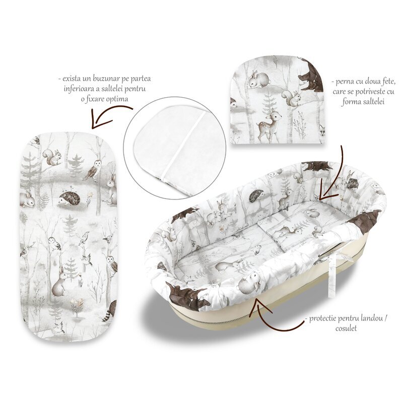 MimiNu Set pentru landou sau cosulet din bumbac Design Woodland