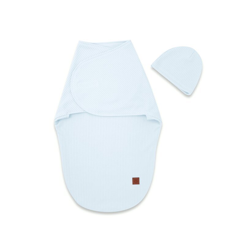 MimiNu Sistem de infasare si caciulita Soft Blue 0-3 luni Leo din bumbac