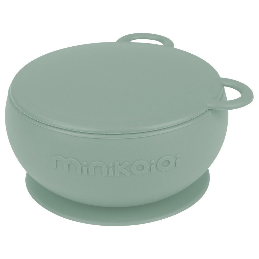 Minikoioi Bol cu ventuza si capac 100 premium silicone river green