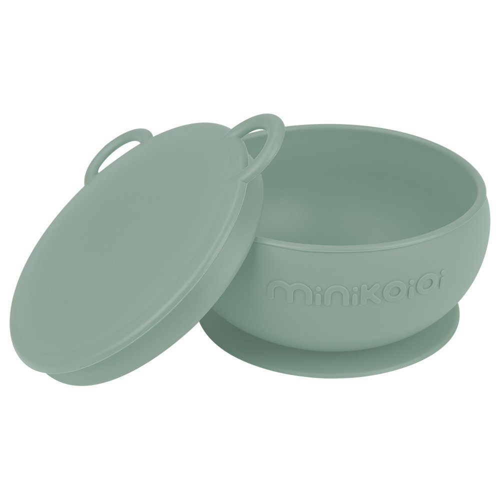 Minikoioi Bol cu ventuza si capac 100 premium silicone river green