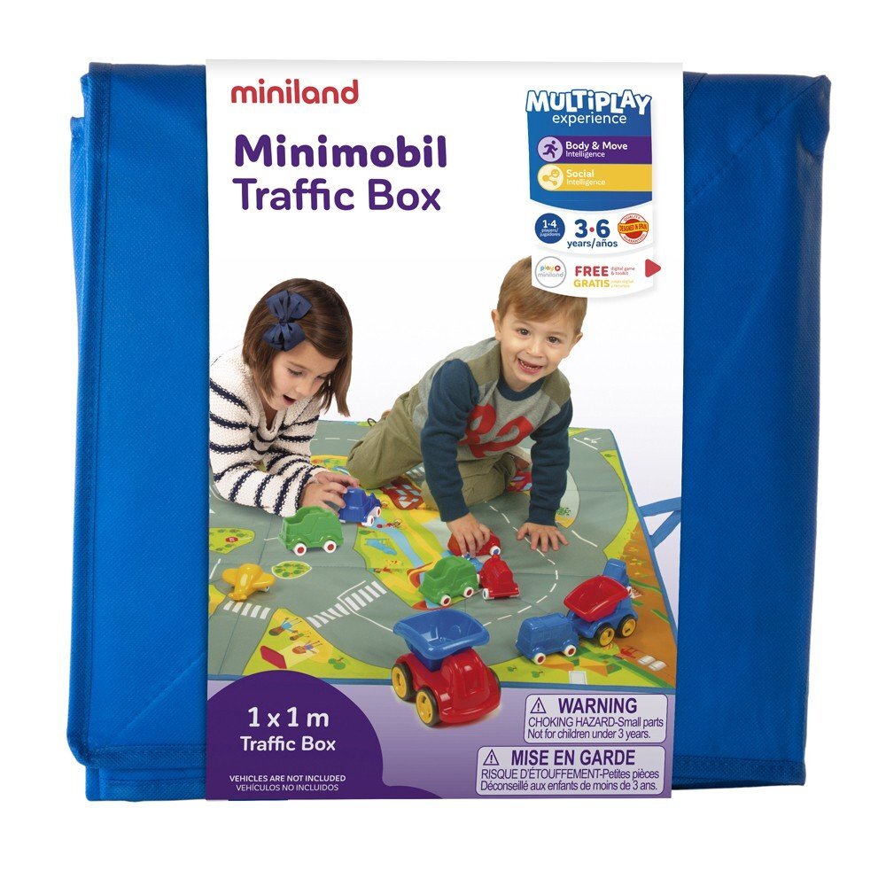 MINILAND Covoras de joaca si cutie pentru jucarii Trafic