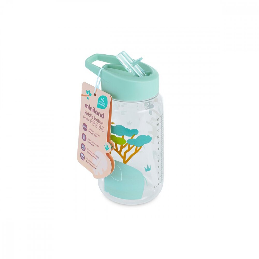 MINILAND Sticla de tranzitie cu pai Kiddie Jungle 450 ml