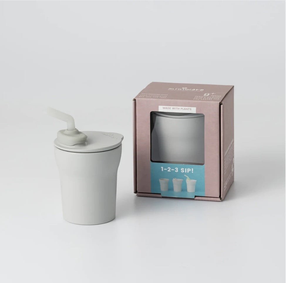 Miniware Pahar cu capac si pai antrenament bebelusi 1-2-3 Sip Grey