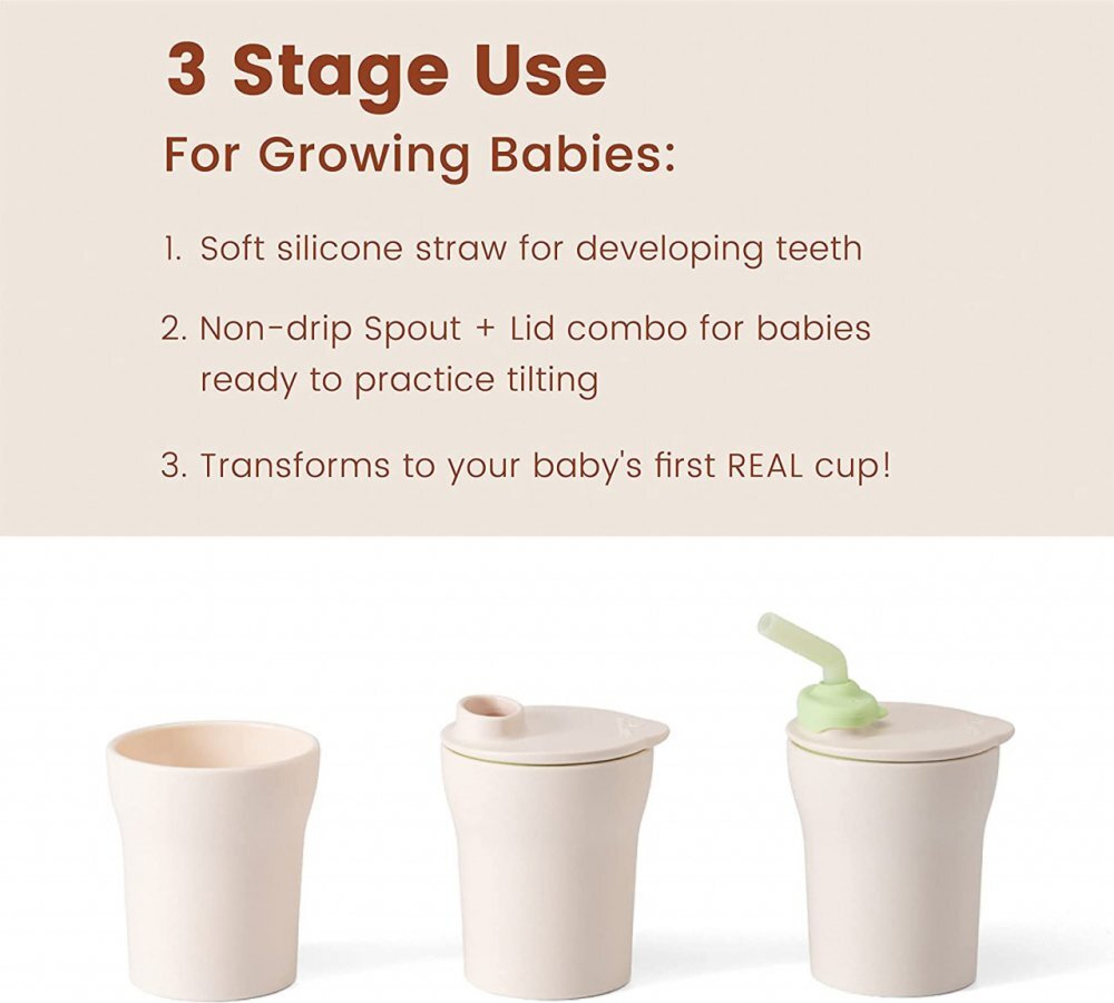 Miniware Pahar cu capac si pai antrenament bebelusi 1-2-3 Sip Toffee