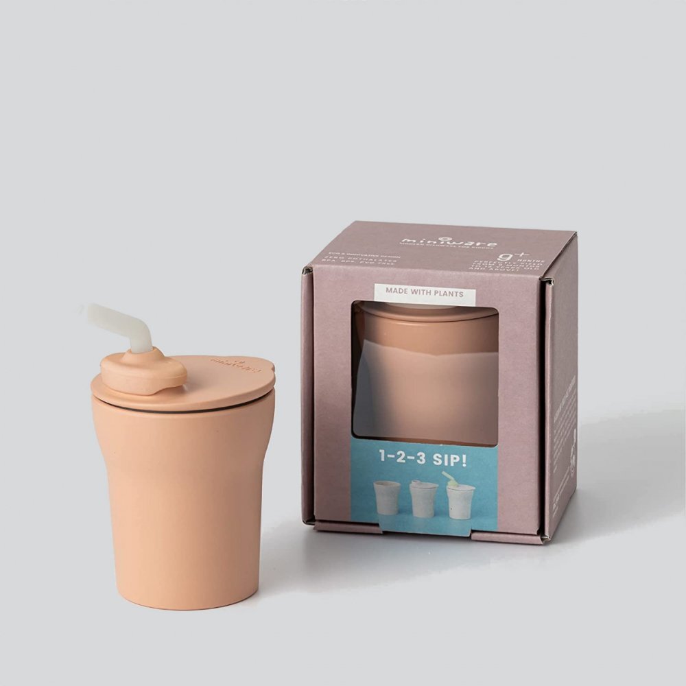 Miniware Pahar cu capac si pai antrenament bebelusi 1-2-3 Sip Toffee