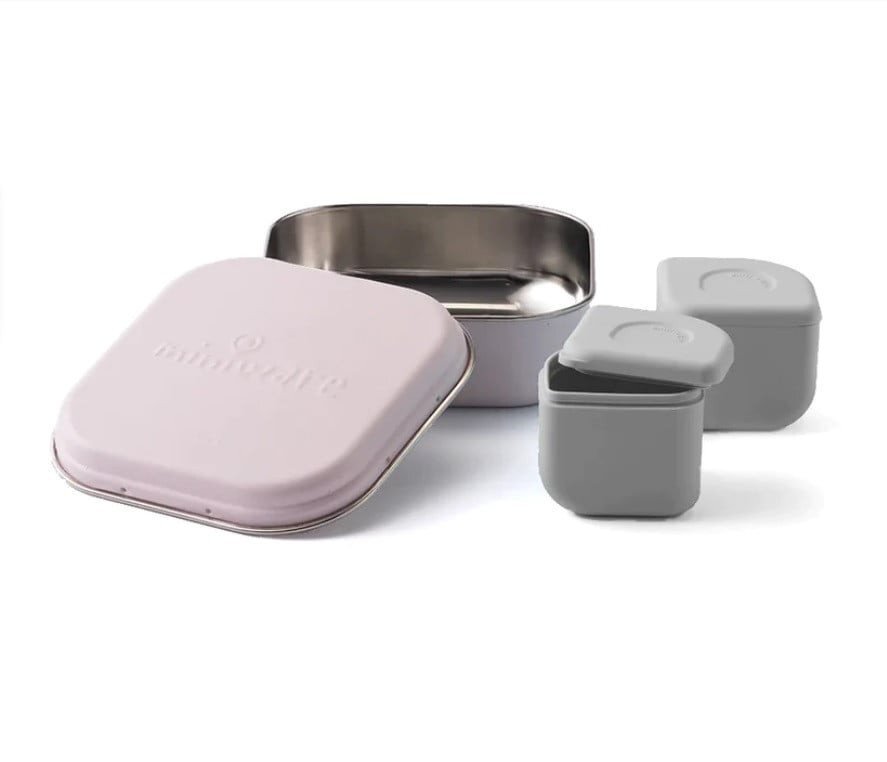 Miniware Set cutie cu 2 silipods pentru mancare bebelusi Grow bento 3 piese Cotton Candy+Grey