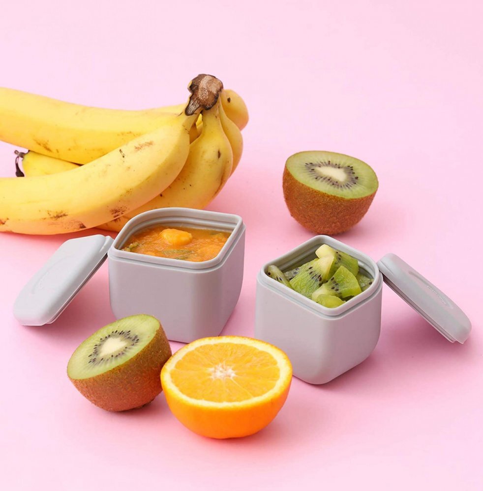 Miniware Set cutie cu 2 silipods pentru mancare bebelusi Grow bento 3 piese Keylime+Grey