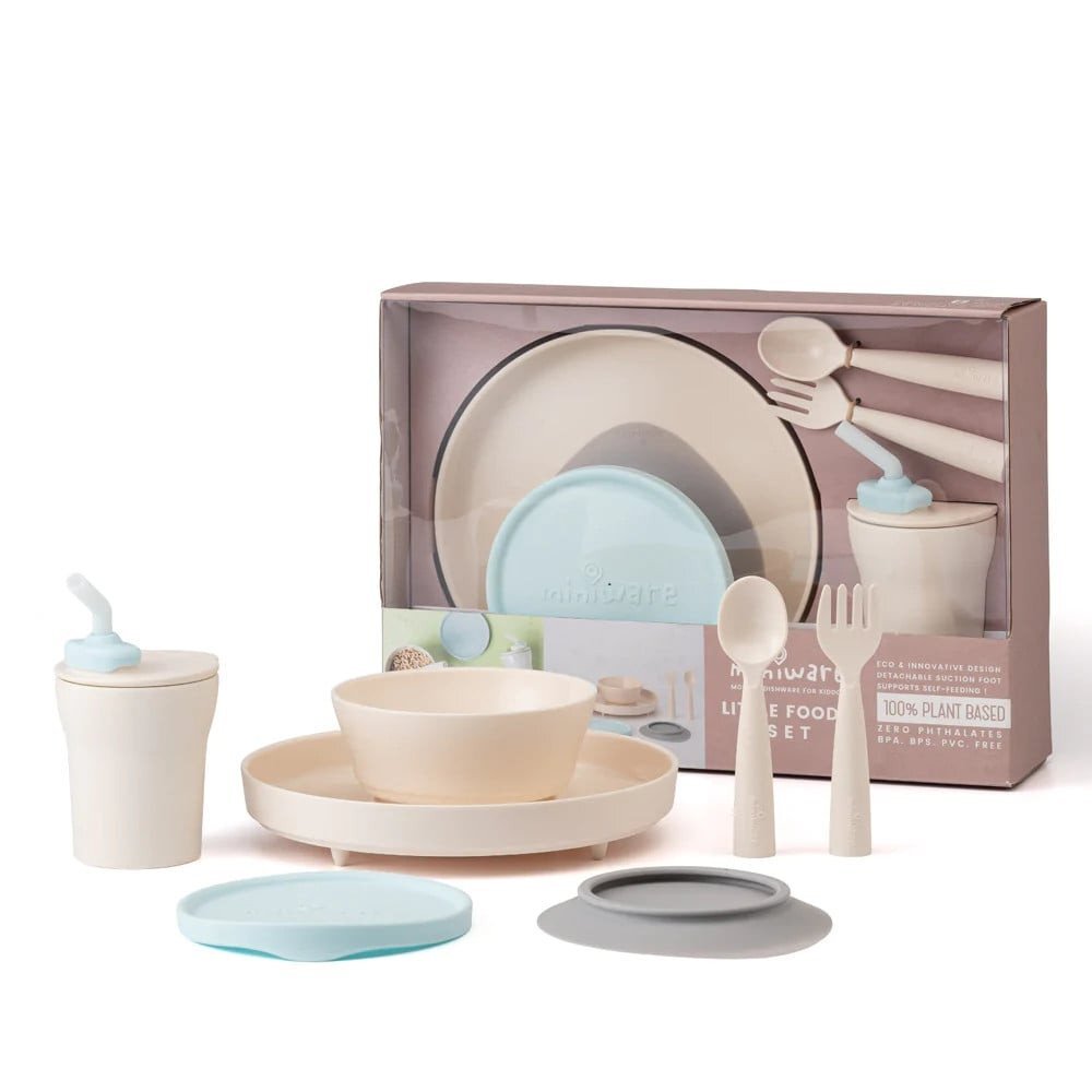 Miniware Set diversificare hrana bebelusi Little Foodie 6 piese Vanilla Aqua