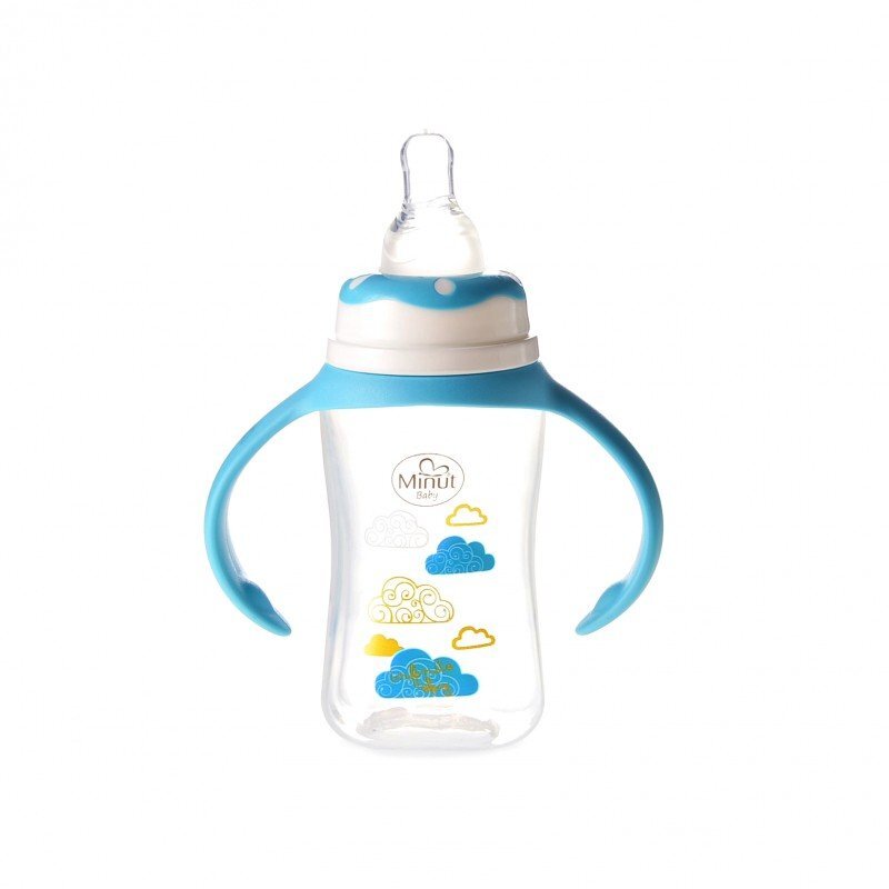 Minut Baby Biberon cu manere 125 ml si tetina silicon 0+ bleu
