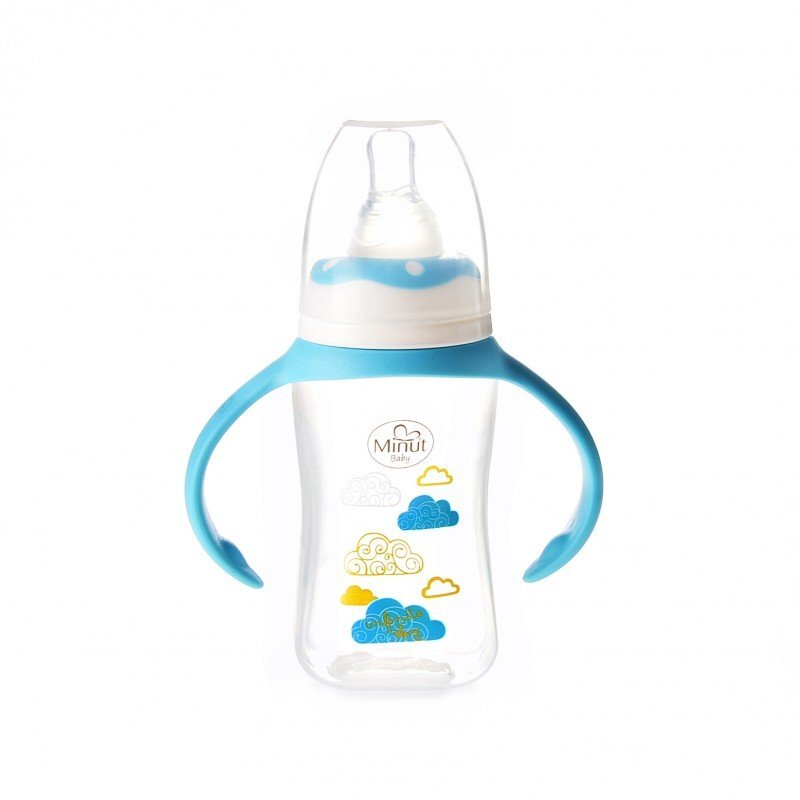 Minut Baby Biberon cu manere 125 ml si tetina silicon 0+ bleu