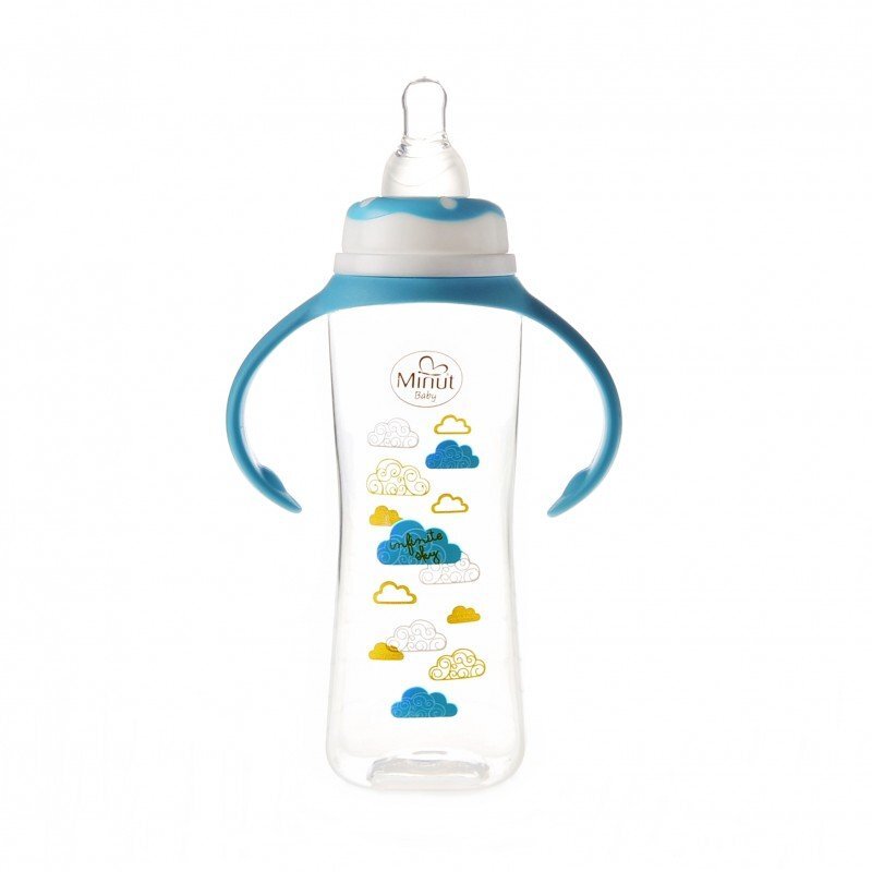 Minut Baby Biberon cu manere 250 ml si tetina silicon 6+ bleu