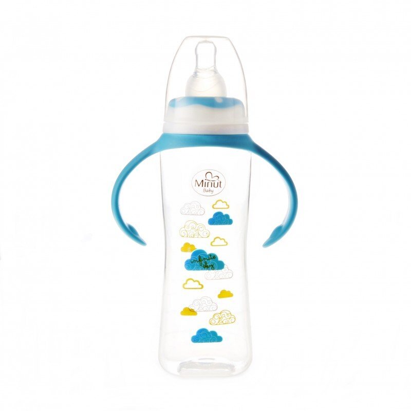Minut Baby Biberon cu manere 250 ml si tetina silicon 6+ bleu