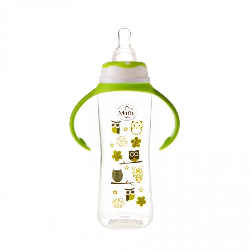Minut Baby Biberon cu manere 250 ml si tetina silicon 6+ verde