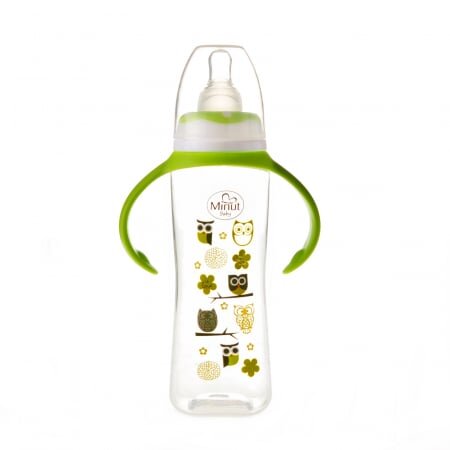 Minut Baby Biberon cu manere 250 ml si tetina silicon 6+ verde