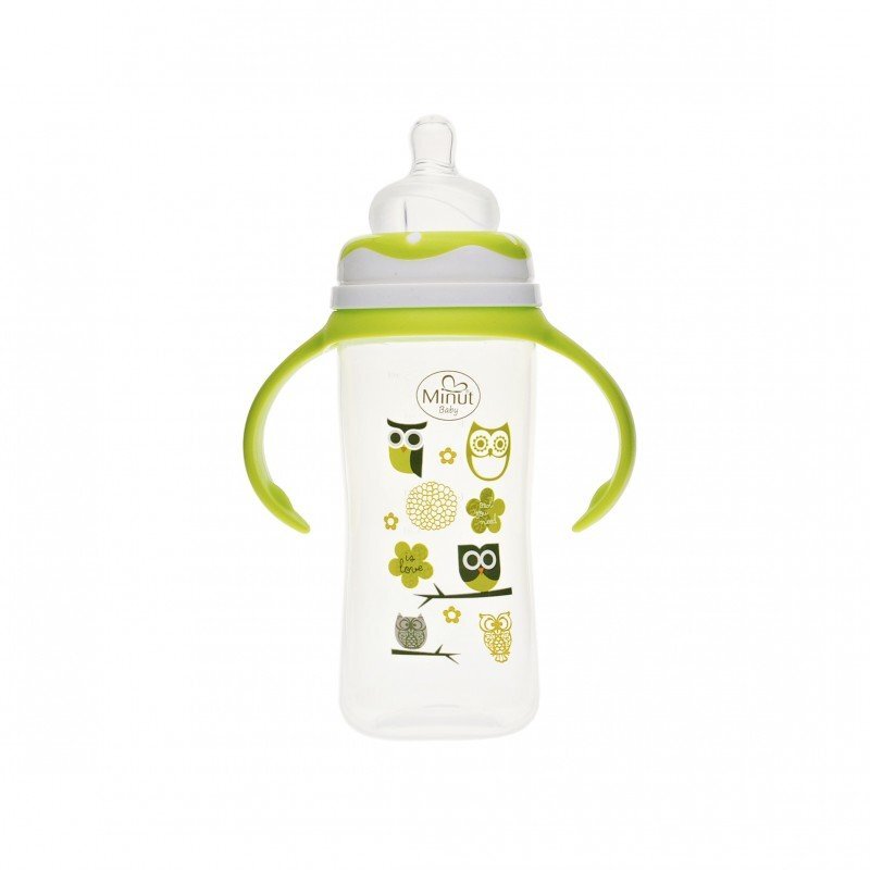 Minut Baby Biberon gat larg cu manere 270 ml cu tetina silicon 3+ verde