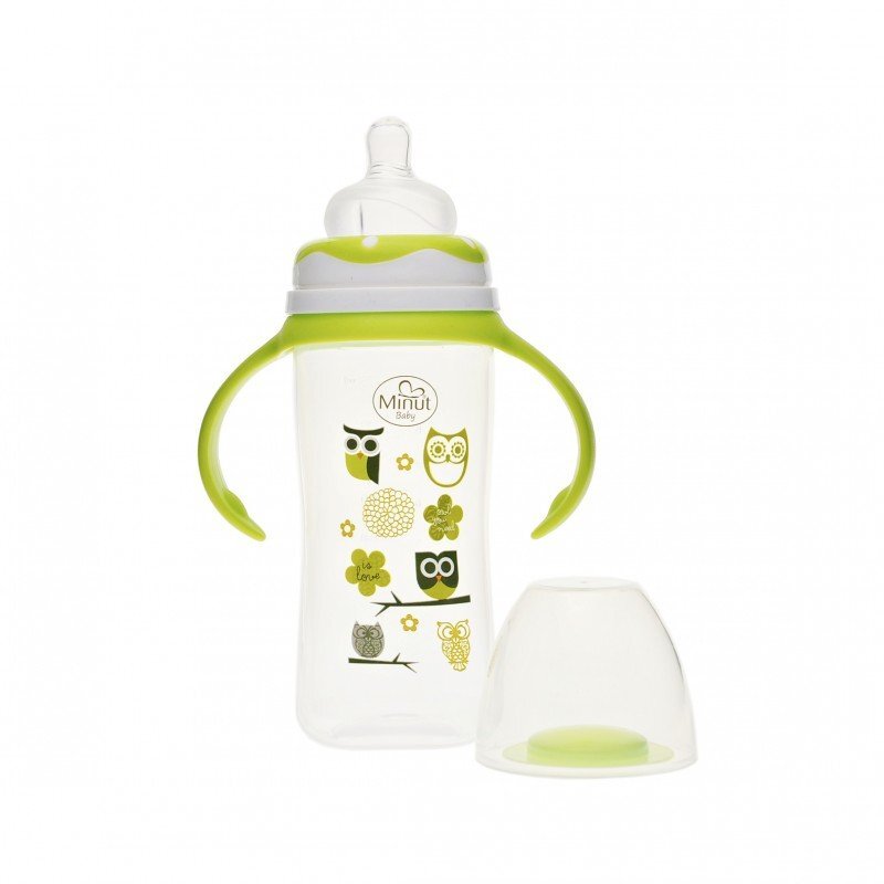 Minut Baby Biberon gat larg cu manere 270 ml cu tetina silicon 3+ verde