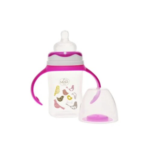 Minut Baby Biberon gat larg cu manere cu tetina silicon 0+ 150 ml roz