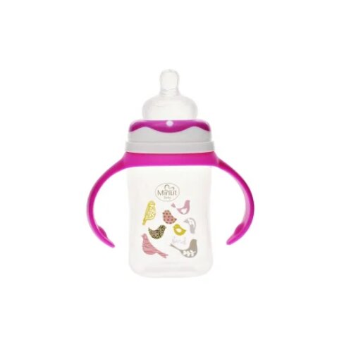 Minut Baby Biberon gat larg cu manere cu tetina silicon 0+ 150 ml roz