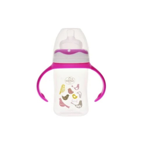 Minut Baby Biberon gat larg cu manere cu tetina silicon 0+ 150 ml roz