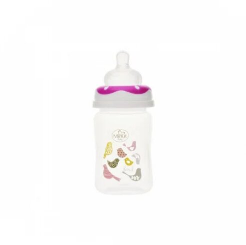 Minut Baby Biberon gat larg cu tetina silicon 150 ml roz