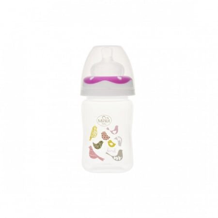 Minut Baby Biberon gat larg cu tetina silicon 150 ml roz