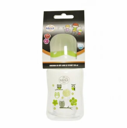 Minut Baby Biberon gat larg cu tetina silicon 150 ml verde