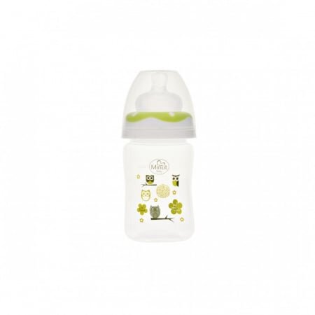 Minut Baby Biberon gat larg cu tetina silicon 150 ml verde