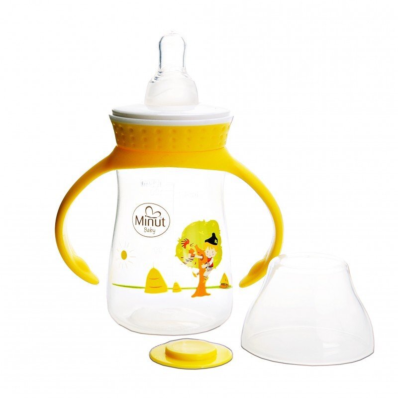 Minut Baby Biberon Pupaza din tei cu manere 125 ml 0+