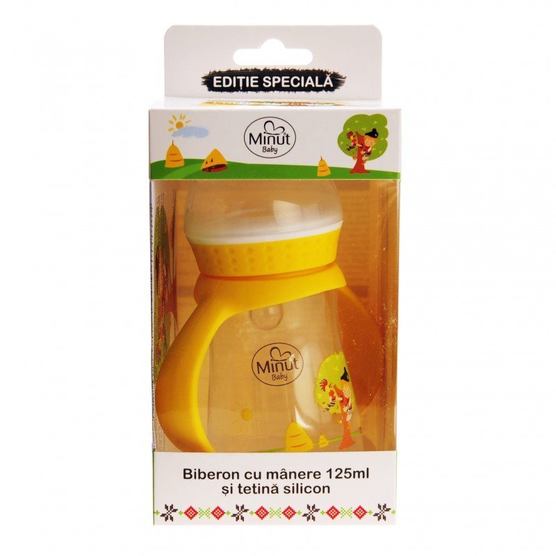 Minut Baby Biberon Pupaza din tei cu manere 125 ml 0+