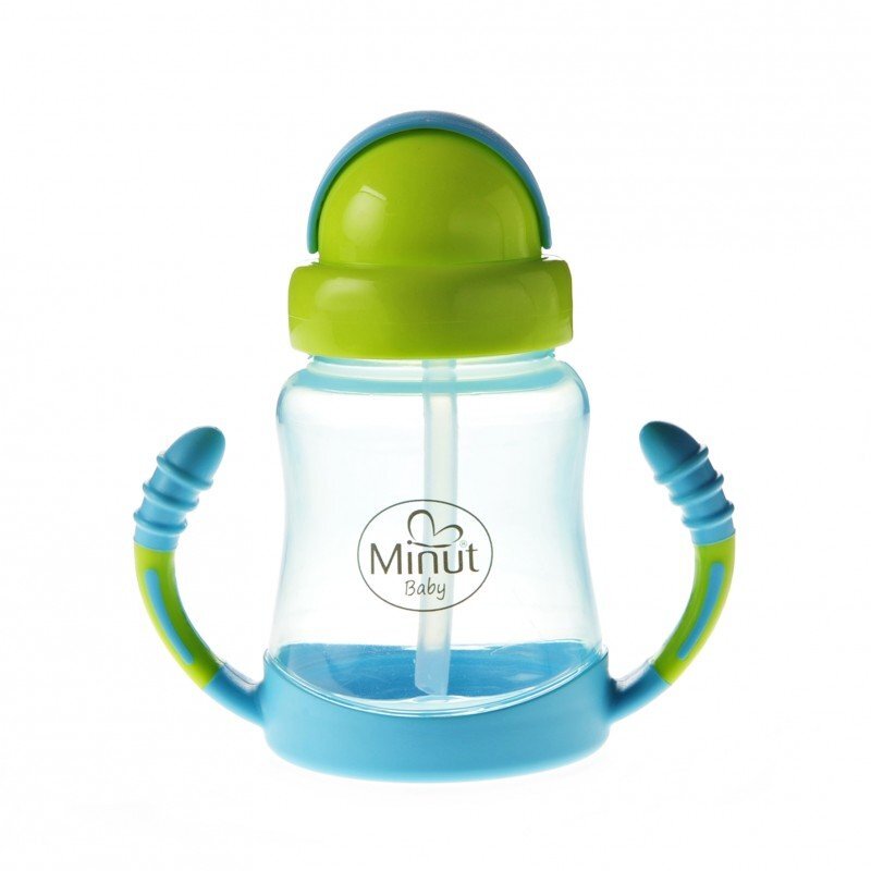 Minut Baby Cana anticurgere cu manere si pai silicon 210 ml blue