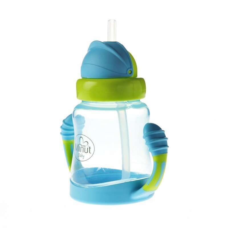 Minut Baby Cana anticurgere cu manere si pai silicon 210 ml blue