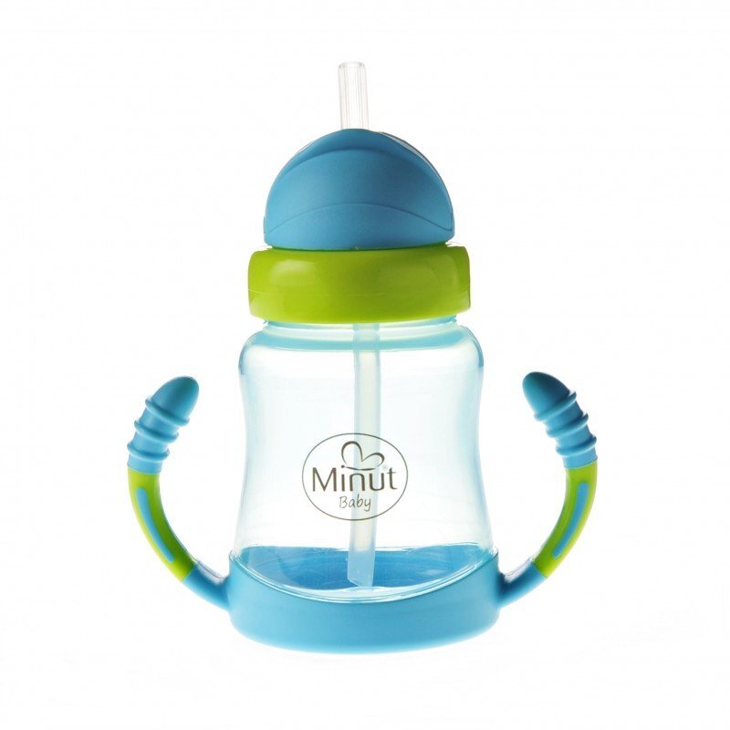 Minut Baby Cana anticurgere cu manere si pai silicon 210 ml blue