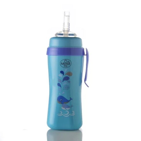 Minut Baby Cana anticurgere cu pai de silicon si clips de prindere 360 ml 6+ bleu