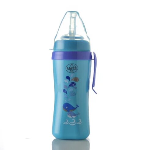 Minut Baby Cana anticurgere cu pai de silicon si clips de prindere 360 ml 6+ bleu