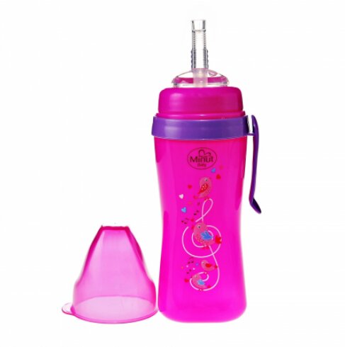Minut Baby Cana anticurgere cu pai de silicon si clips de prindere 360 ml 6+ roz