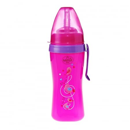 Minut Baby Cana anticurgere cu pai de silicon si clips de prindere 360 ml 6+ roz