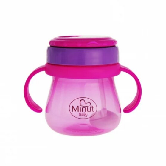 Minut Baby Cana anticurgere cu pai mobil 250 ml roz