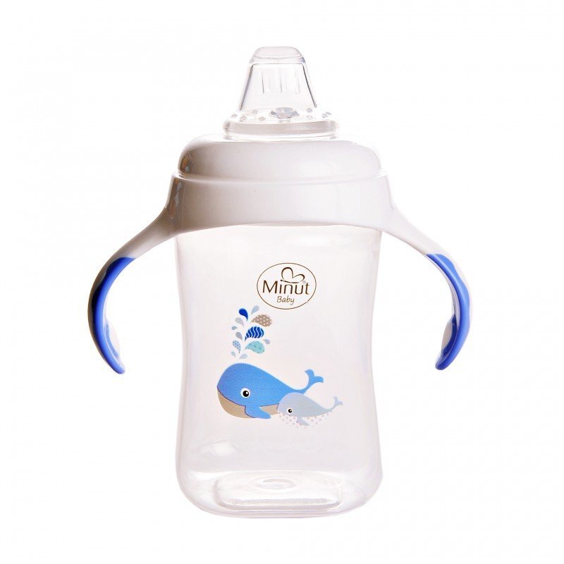 Minut Baby Cana cu manere si cioc de silicon 300 ml 6+ bleu