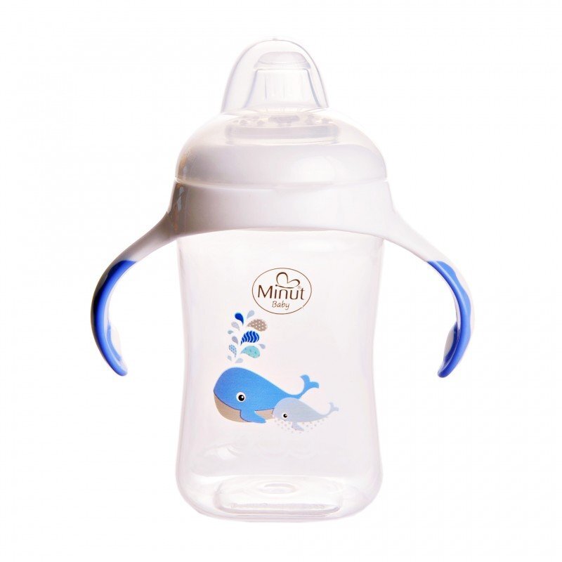 Minut Baby Cana cu manere si cioc de silicon 300 ml 6+ bleu