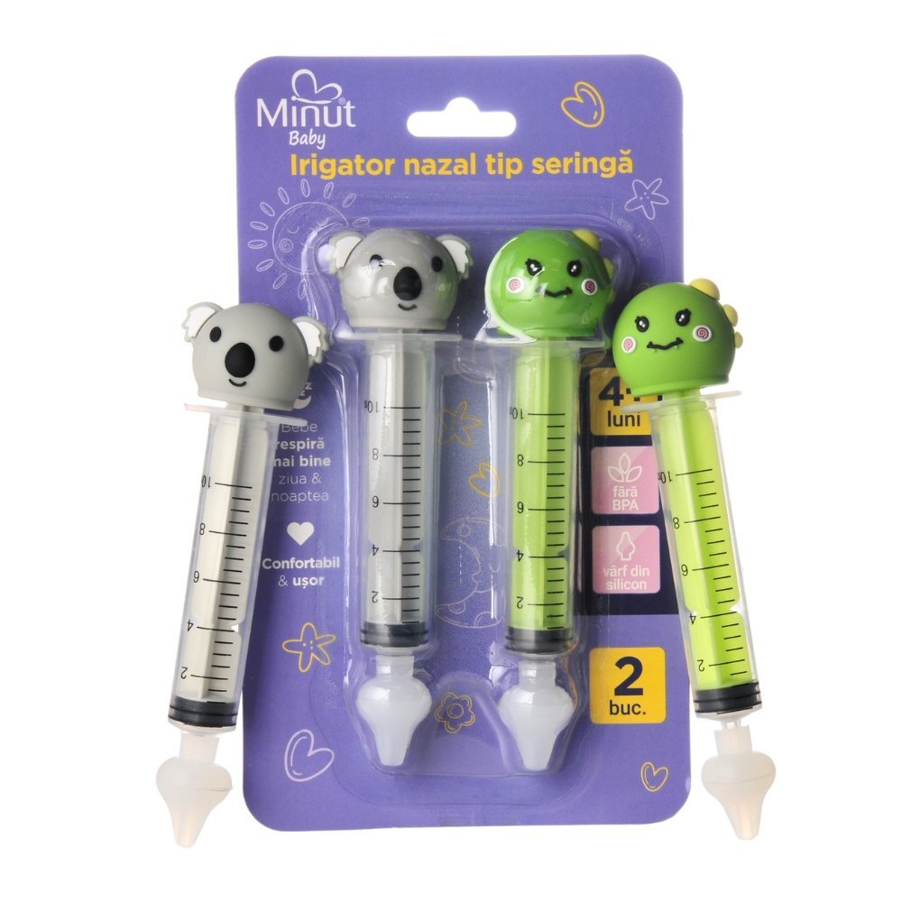 Minut Baby Set 2 bucati irigator nazal tip seringa cu figurine