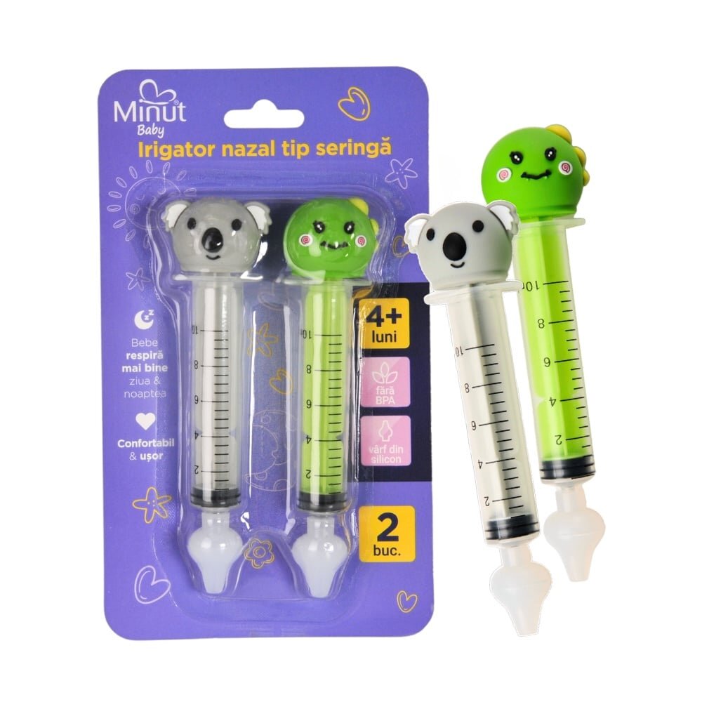 Minut Baby Set 2 bucati irigator nazal tip seringa cu figurine