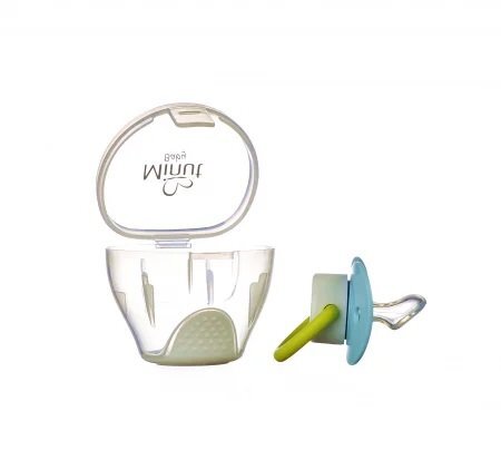 Minut Baby Suzeta 0+ si cutie pentru sterilizare bleu