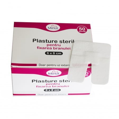 Minut Plasturi sterili pentru fixarea branulei 6x8 cm 50 bucati