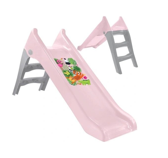 Mochtoys Tobogan pentru copii Pastel Pink cu sistem de atasare furtun apa Scara si baza larga Material durabil si robust Utilizare interiorexterior